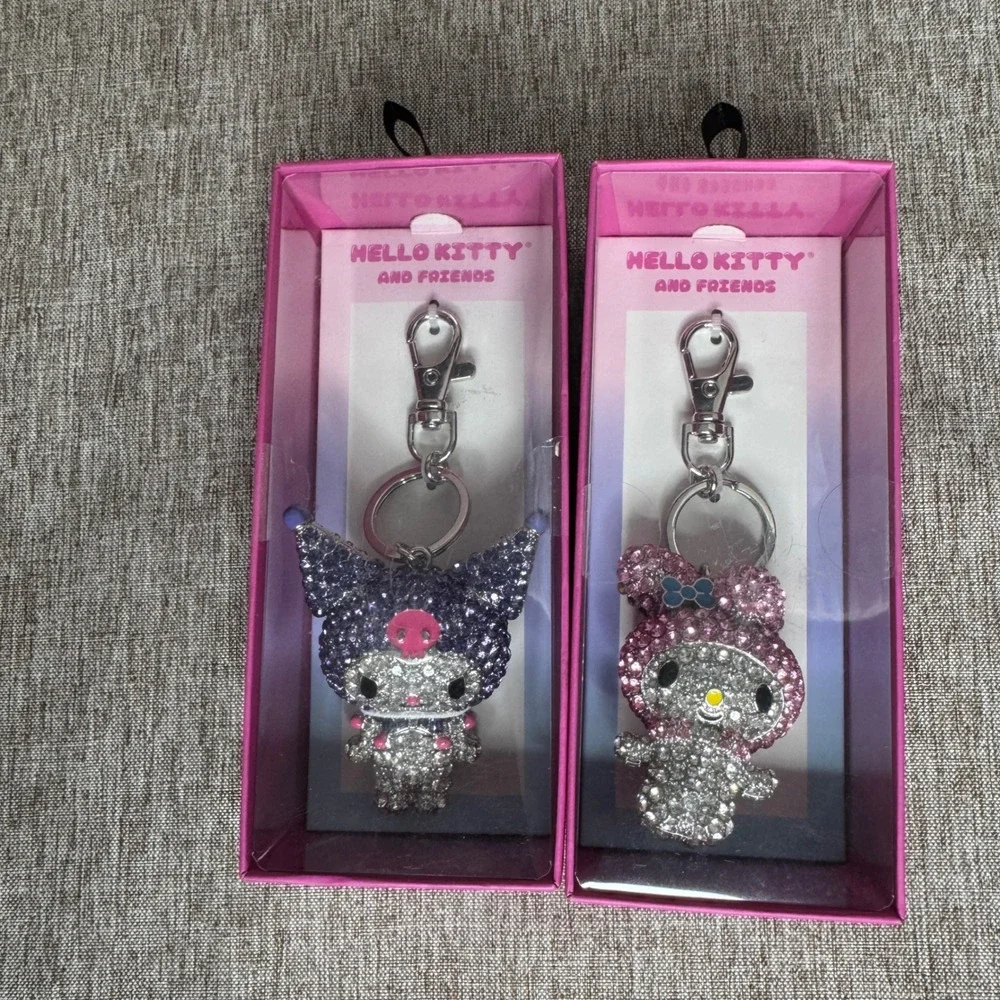 Sanrio Hello Kitty and Friends My Melody Kuromi Rhinestone Keychain Set 2pc NEW